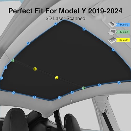 Image of AAMHHM Roof Sunshade for Model Y 20-24 (Black) | Roof Sunshade, Car Accessory, Sunroof, Easy Installation, OEM Design