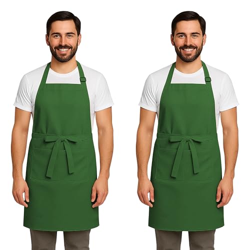 Image of CRASOME Kitchen Apron for Men & Women | Unisex Cooking Apron with 2 Front Pockets and Adjustable Straps | Apron for Chef, Hotel, Cafe, Restaurant, Gardening, Workshop