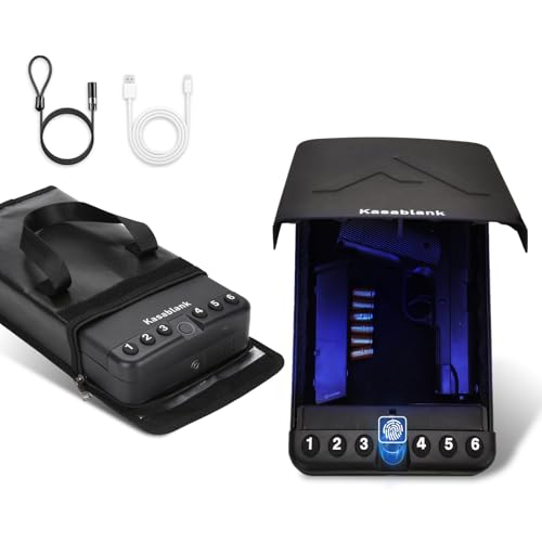Premium Gun Safe Box with 3-in-1 Unlocking (Fingerprint/Password/Key) + Fireproof Waterproof Bag, Portable Handgun Safe for Home, Car, Travel – Anti-Pry Steel Storage for Pistols Accessories