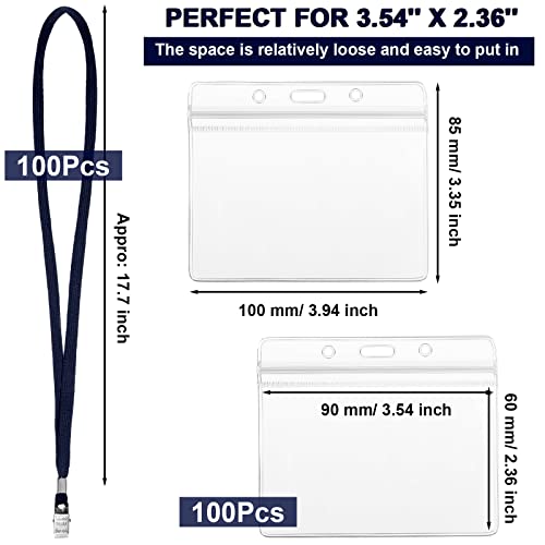 Image of Marspark 100 Sets Clear Name Tags with Lanyard, Lanyards for ID Badges Reusable Strap with ID Holder Plastic Name Badges for Adults Business School Church Conference (Dark Blue)