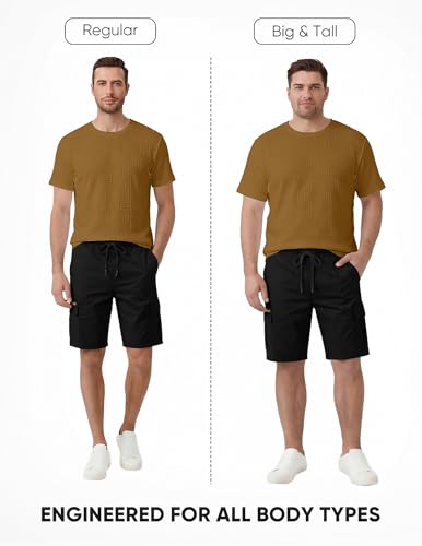 Image of JMIERR Mens T-Shirt Casual Stretch Solid Crewneck Short Sleeve Tees Textured Shirts