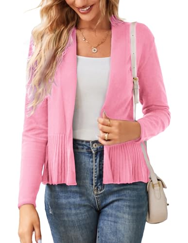 Image of GRACE KARIN Women's Lightweight Peplum Cardigan Sweaters Open Front Cropped Cardigan Long Sleeve Trendy Summer Knit Tops