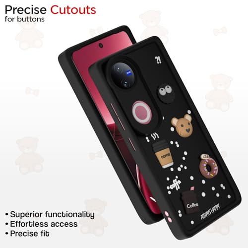 Image of Pikkme Back Cover for iQOO Z10R 5G / Vivo V50 5G / V50e 5G / Vivo T4R 5G | Cute Fun Cartoon 3D Bear Silicone Full Body Protection Bumper Cover (Black)