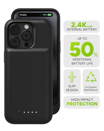 Image of Mophie Juice Pack iPhone 15 Pro Battery Case - Legendary Power & Protection - Up to 50% Extra Battery, 6ft Drop Safety, Eco-Friendly Design, Black