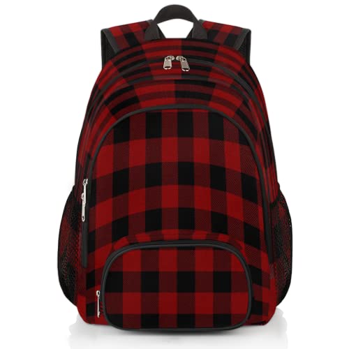 Red Black Buffalo Plaid Bookbag School Backpack Teens Girls Boys Schoolbag Shoulder Computer Hiking Gym Travel Casual Travel Daypack