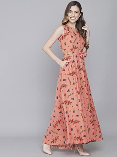 Image of Rudraaksha Women's Printed Maxi Dress Sleeveless Fit & Flare Long Dress || Western Dress for Women || Stylish Maxi Dress Dress || Summer Dress || Boho Printed Dress for Women