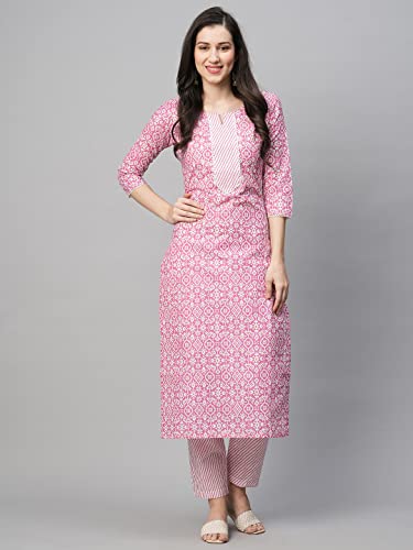 Image of GoSriKi Women's Cotton Blend Printed Straight Kurta With Pant