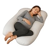 HALVERIA® Almohada Embarazada | Almohada Cuerpo Completo Forma U | Cojín Maternidad Blanco Dormir y Lactancia | Funda Terciopelo Extraíble y Lavable | 145x70 cm | Universal y Ergonómica