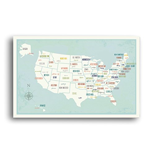 USA Wall Map Art Print, 14x11 Inches, Kid's USA Wall Map,Children's Room Decor, Gender Neutral Nursery, Travel Nursery Decor,United States of America Map