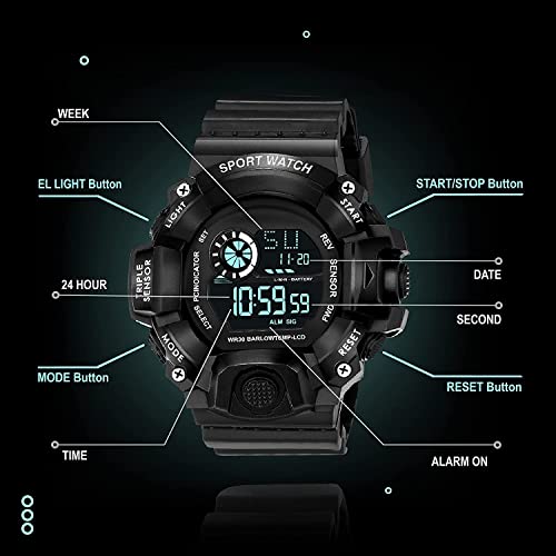 Image of Acnos Digital Sports Watch - Rugged Outdoor Multi-Function Countdown Timer & Alarm (WR30 Water-Resistant)