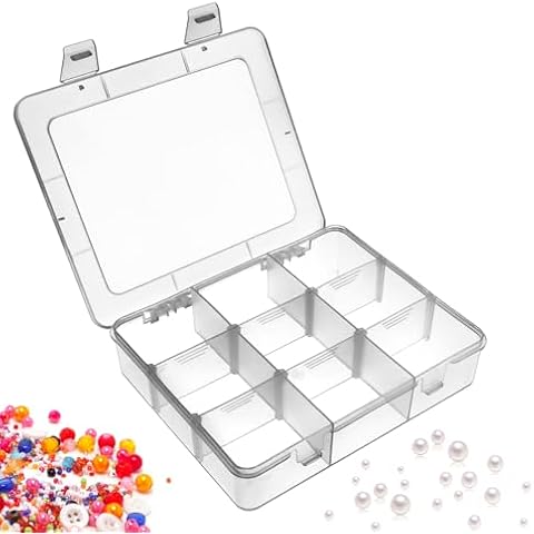 Neworkg 9 Grids Plastic Storage Box, Transparent Organizer Box with Dividers for Crafts, Beads Earrings, Screws and More (1) Cover