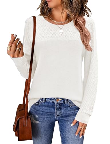 LOMON Sweaters for Women Casual Knit Long Sleeve Crewneck Lightweight Pullover Sweater Womens Hollow Out Tops for Women4