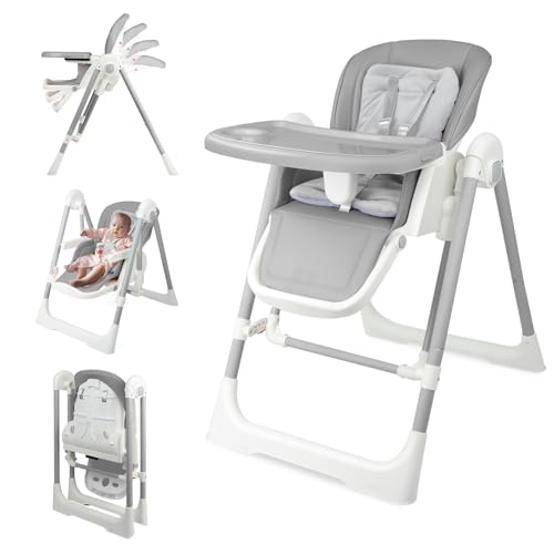 10 Best High Chair for Newborn: Top Safe and Adjustable Baby Seats 4 High Chairs for Babies and Toddlers Foldable High Chair Adjustable with Reclining Seat & Leg Rest, 3-in-1 Convertible Baby Swings with Tool-Free Assembly (Grey)