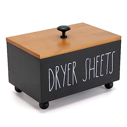 Dryer Sheet Box with Lid Dryer Sheet Holder Dispenser Container Laundry Room Decor Wood Box for Laundry Room Organization Gift Storage Dryer Sheets Fabric Sheet Dryer Balls Black