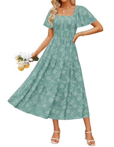 Image of ZESICA Wedding Guest Dresses for Women Summer 2026 Boho Floral Midi Dress Flowy Beach Vacation Graduation Long Dresses