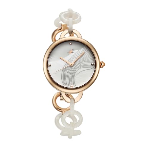 Image of Fastrack Younique Quartz Analog Mother of Pearl Dial Two Toned Pink Acetate & Rose Gold Metal Strap Watch for Girls - 68037KD01