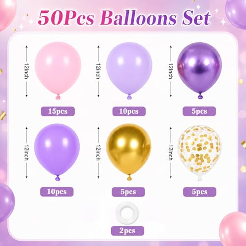 Image of Pink and Purple Balloons 50 Pcs 12 Inch