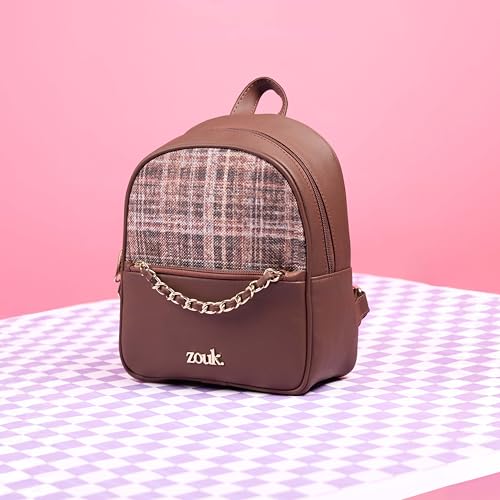 Image of ZOUK Mayra Mini Daypack | Stylish Vegan Leather Backpack for Women with Water-Resistant Lining | Handcrafted Small Day Bag with Gold Zip & Adjustable Straps |