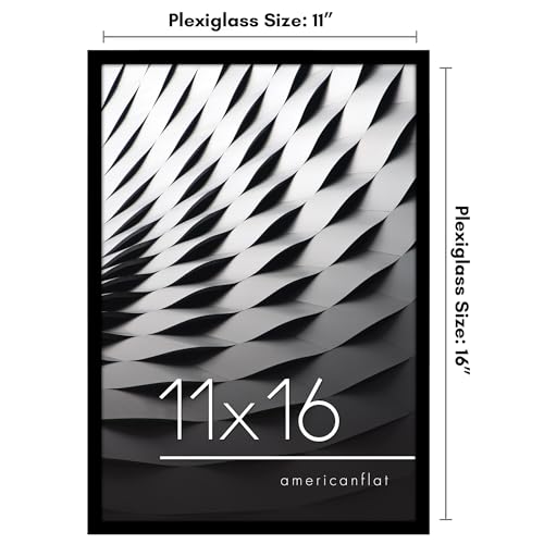 Americanflat 11x16 Picture Frame with Polished Plexiglass - Streamline Collection - Thin Border Picture Frame for Wall Display - Hanging Hardware Included - Black