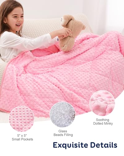 Image of Kivik Weighted Blanket 3 lbs, 36 x 48 Inches, Pink Minky Dotted Heavy Blankets Throw, Small, Soft & Cooling, Machine Washable