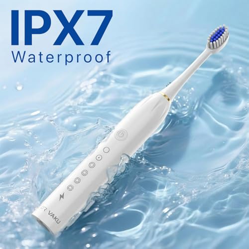 Image of DR VAKU Sonicare+ Electric Toothbrush for Men Woman Adults sonic with 6 Modes, 4 Brush Heads, 60-Day Battery Backup, Rechargeable & IPX7 Waterproof Automatic Power Best Electrical Tooth Brush- White