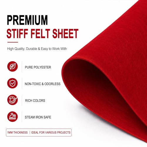 Image of Red Large Felt Fabric 36 inch x 36 inch (1 Square Yard), 1mm Stiff Felt Sheet, Nonwoven Fabric for Crafts, DIY Projects, Art, Sewing, Lining & Decorations
