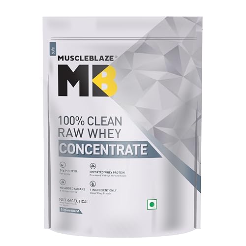 Image of MuscleBlaze 100% Clean Raw Whey Protein Concentrate (Unflavoured, 500g) | 24g Protein per Scoop | Easy to Digest