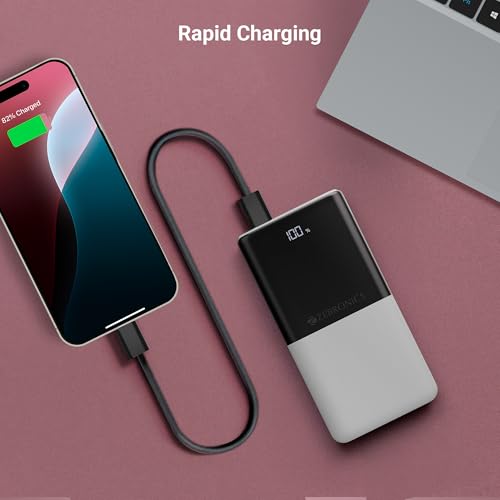 Image of ZEBRONICS EnergiPod 10R1, Power Bank, 10000 mAh, 22.5W Super Fast Charging PD 3.0 (PPS), Dual Type C & USB Port, LED Percentage Indicator, for iPhone, Android, Tablets, Airpods (White)