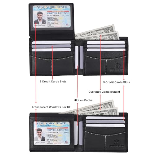 URBAN CREW Genuine Leather Wallet for Men – RFID Blocking Slim Bifold Wallet with Coin Pocket & ID Window – Classic Leather Wallet for Travel & Daily Use (Black)4