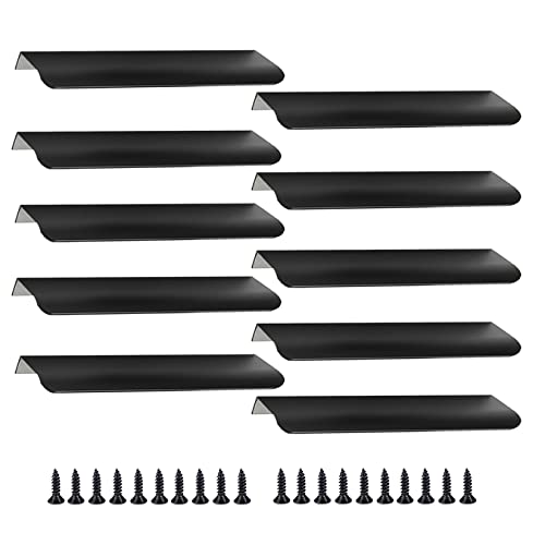 10 Piezas Tiradores de Muebles Negros, 150mm Tiradores Armarios, Tiradores para Cajones Curvos, Tiradores de Puerta para Armario, Dormitorio y Baño(10 Piezas, 150mm)