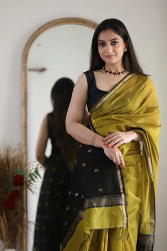 Image of Women's Cotton Woven Soft Sarees With Attach Blouse Piece.