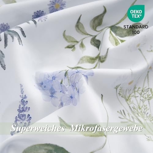 Duvetnova Blumen Bettwäsche 220x240 3teilig Frühling Sommer,Bettwäsche Grün Salbeigrün Aesthetic Superweiche… – Ansicht 3