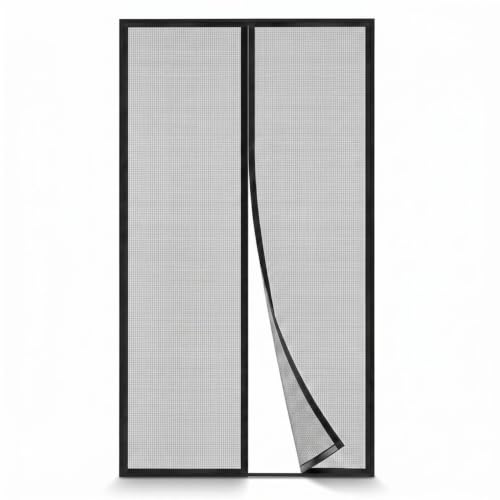 Image of HM World Magnetic Mosquito Net for Door Fiberglass Mesh Auto Closing Magnetic Screen Door with Self Adhesive Hook Tape Heavy Duty Insect Protection Easy Installation Black 7 Feet