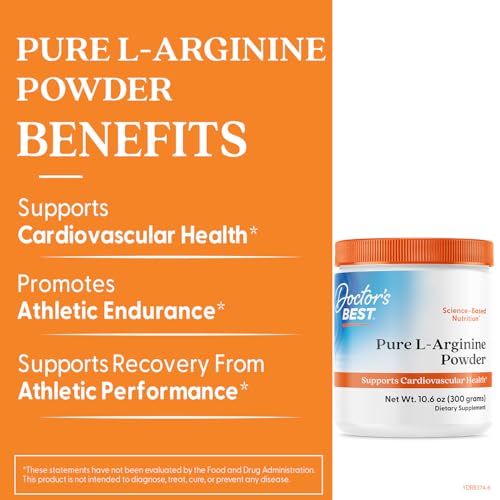 Image of Doctor's Best L-Arginine Powder, Non-GMO, Vegan, Gluten Free, Soy Free, Helps Promote Muscle Growth, 300 Grams