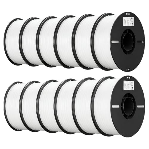 Image of Creality 12 Pack PLA 1.75mm Filament Bundle for 3D Printing with No-Tangling Strong Bonding and Overhang Performance, Accuracy + /- 0.02mm, White