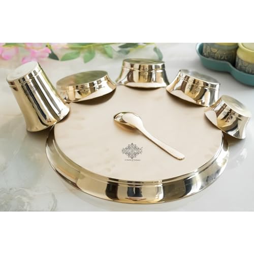 Image of INDIAN ART VILLA Bronze Shine Finish Pari Design Thali Set, 7 Piece