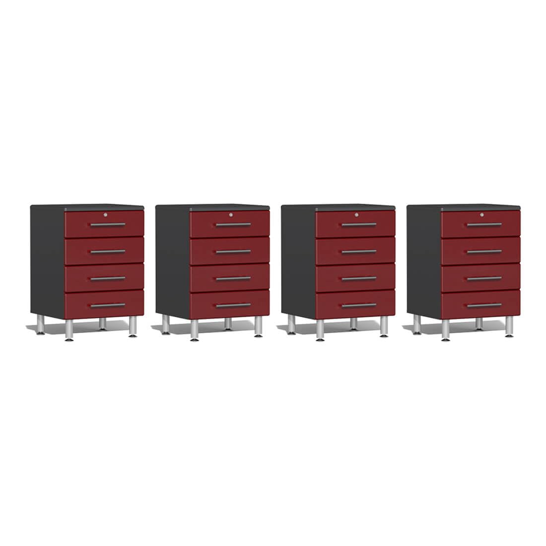 Ulti-Mate UG28040R 4-Piece 4-Drawer Garage Cabinet Kit in Ruby Red Metallic, Red, Grey