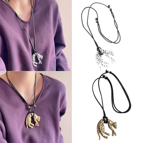 Colgante retro de leopardo en collar de aleación resistente para mujer 4
