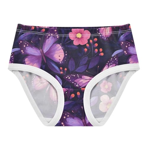 Wusikd Purple Butterflies Girls' Underwear Cotton Pink Flowers Girls Briefs Soft Toddler Underwear 2T
