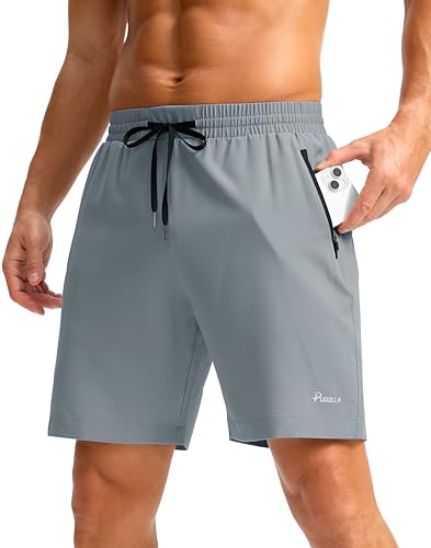 Image of Pudolla Men's Running Gym Shorts with Zipper Pockets 5 inch /7 inch / Lightweight Quick Dry Running Workout Athletic Short