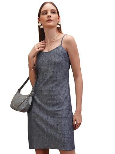 Image of Tokyo Talkies Women's Sleeveless Shoulder Strap Self Design Dresses | Stylish Dresses | Casual Dresses