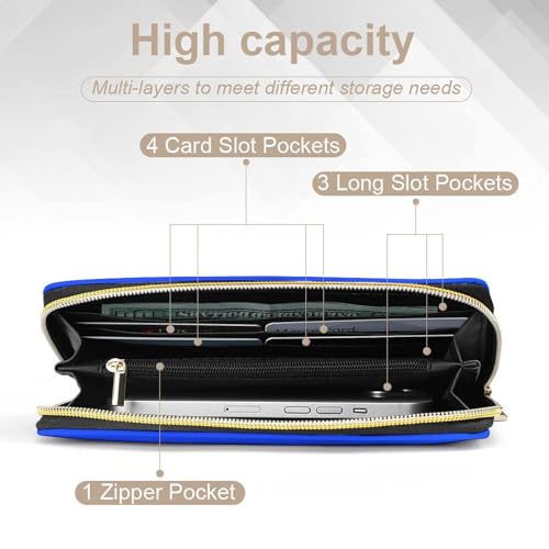 Girl's Long PU Wallet, Travel Purse Fashion Design, Huge Storage Capacity Purse, Cute Decor Zipper Wallet Klein Blue4