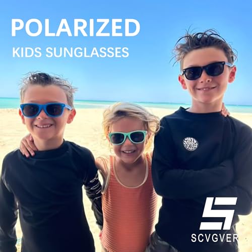 SCVGVER Kids Sunglasses, Toddler Polarized Sunglasses with Strap, TPEE Flexible Rubber Shades for Girls Boys Age 3-82