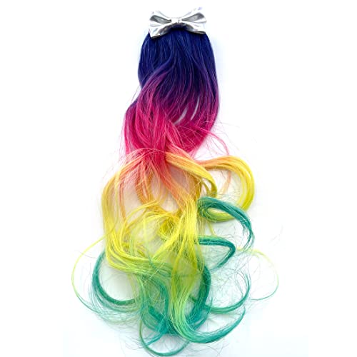 Amerla AL Curly Colored Hair Extensions For Kids Rainbow Ombre Ponytail Extension Fake Hair Barrettes Party Hair Accessories 2 Pack thumb #3