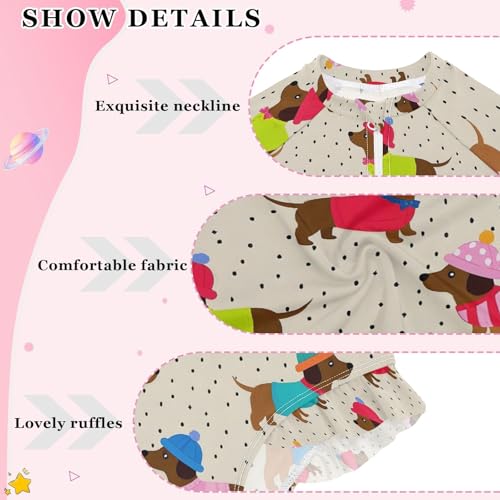 ALAZA Color Dachshund Puppy Cute Girls One Piece Swimsuit Long Sleeve Rash Guard Swimsuits UV 50+ Swimwear Zipper4