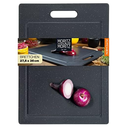 Moritz & Moritz Tabla de Cortar Cocina con Estampado de Granito 36 x 27,5 cm - Tabla Cortar con Tacos Antideslizantes, asa de Agarre y Borde Antiderrames