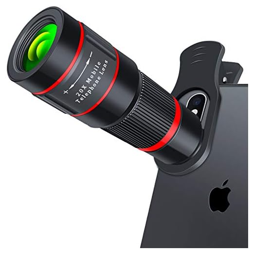 Cell Phone Camera Lens, 20X Zoom Telephoto Lens, HD Smartphone Lens for iPhone, Samsung, Android, Monocular Telescope