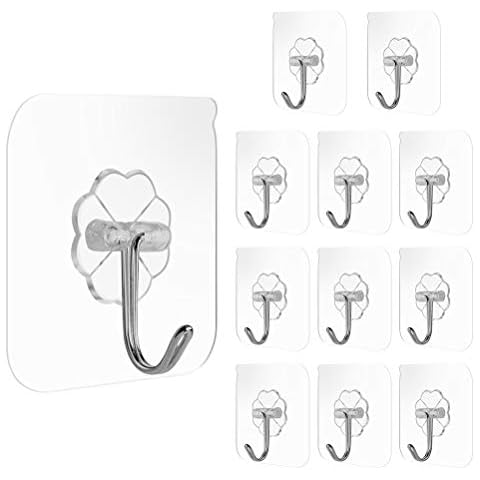 FOCCTS 12 Pcs Transparent Sticky Hooks Self-Adhesive Nail Free Hooks Reusable Clear Hanging Wall Hooks Bearing 10KG/22lb Used for Kitchen Bathroom Cover