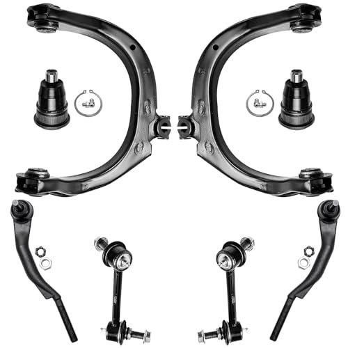 Image of Detroit Axle - 8pc Front End Kit for Chevy Trailblazer EXT SSR GMC Envoy XL XUV Isuzu Ascender Buick Rainier Saab 9-7x Olds Bravada, Upper Control Arms Outer Tie Rods Sway Bars Ball Joints Replacement