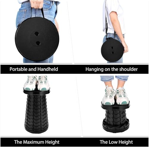 Image of Heavy Duty Collapsible Stool 800 lbs Capacity, Lightweight Portable Folding Stool for Camping, Travel, Camping Fishing Hiking Picnic Garden and Other Outdoor Events (Pcs-1). (Black)